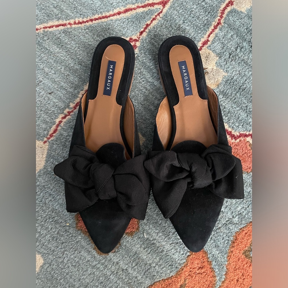 Margaux Black Suede Bow Mules